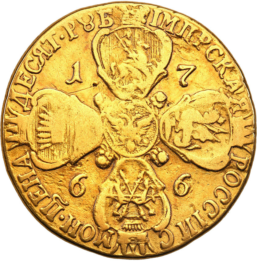 Rosja. Caryca Katarzyna II. 10 rubli (imperiał) 1766 СПБ, Petersburg